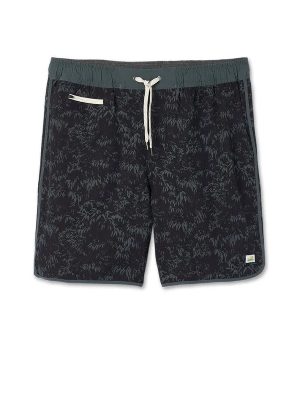 Vuori Black Swim Board Shorts with Dark Gray Waist and White Drawstring